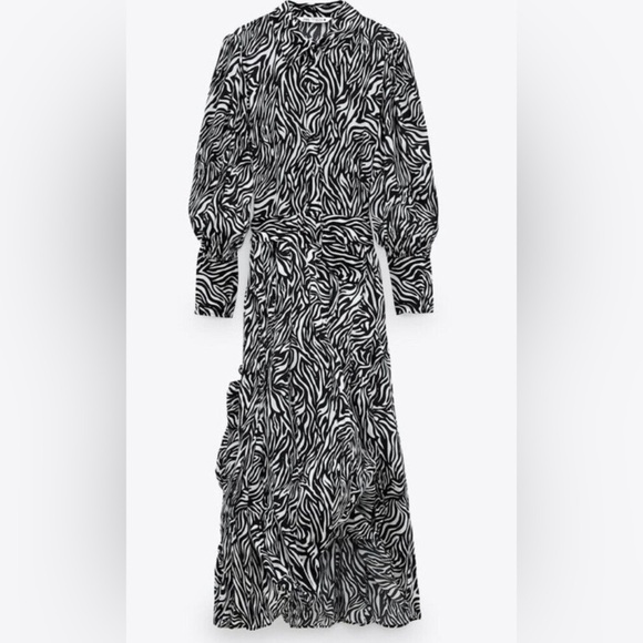 Zara black and white zebra print long sleeve maxi dress 20296 - Picture 1 of 13